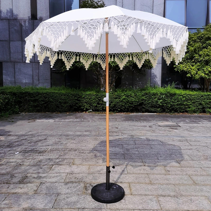 Fringe Garden Beach Umbrella 6.6ft 45 ° Tilt Fiberglass Ribs Stalen pool 1