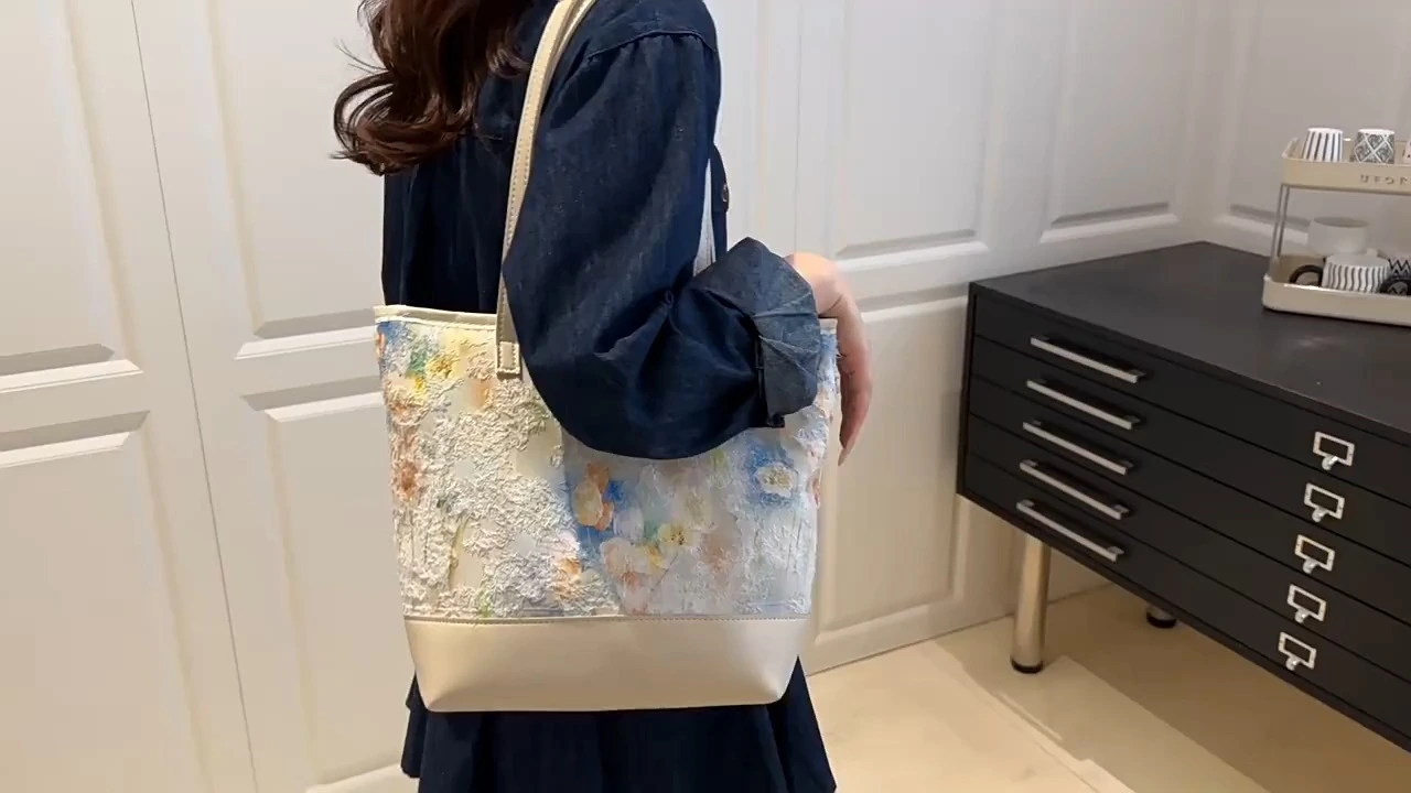 Borsa in stile dipinto ad olio, borsa a traversa a contrasto nuovo fiore, tote bag alla moda di grande capacità 1
