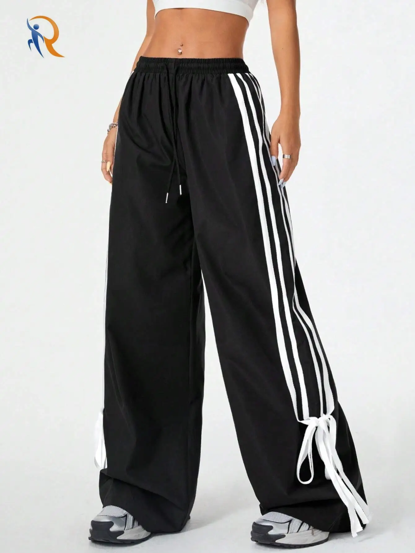 Women's Casual Trendy High Waist Wide Leg Straight Leg Stretch Pants 1