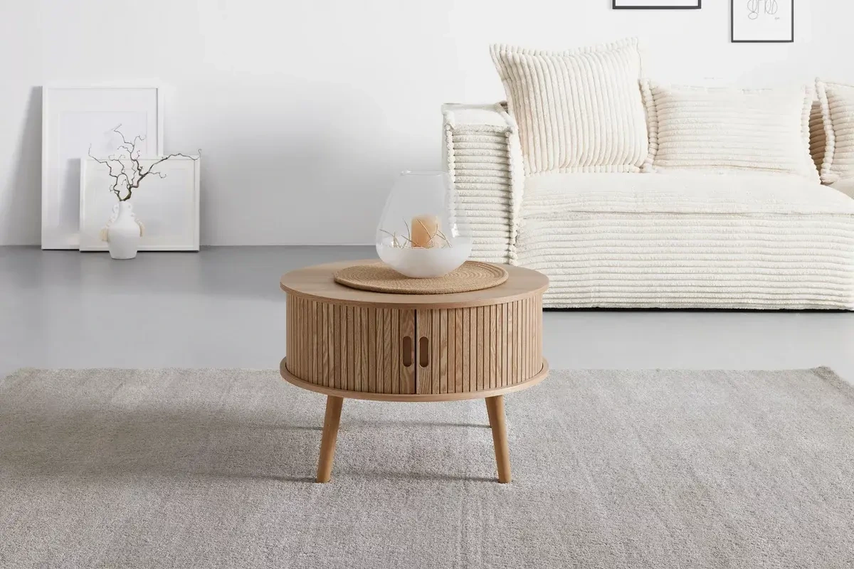 Combohome Modern Coffee Table, Round Cabinet with Sliding Tambour Doors 1