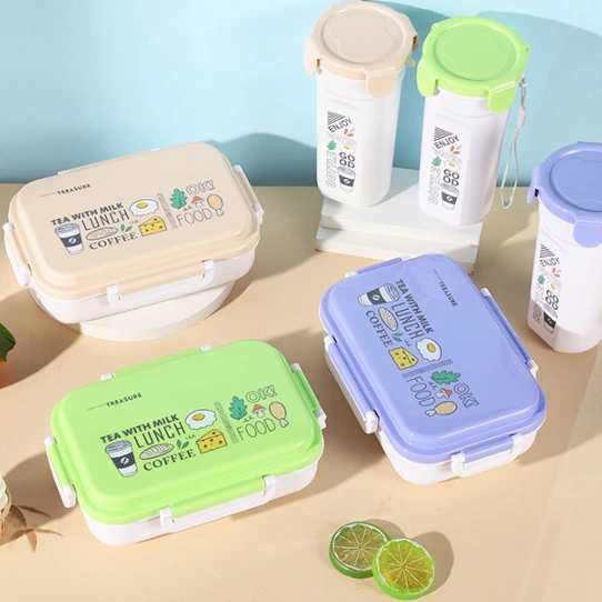 Hongxing Cheap Bento Lunch Boxes Set, Plastic Multi Compartment Lunch Box and Water Bottle Set 1