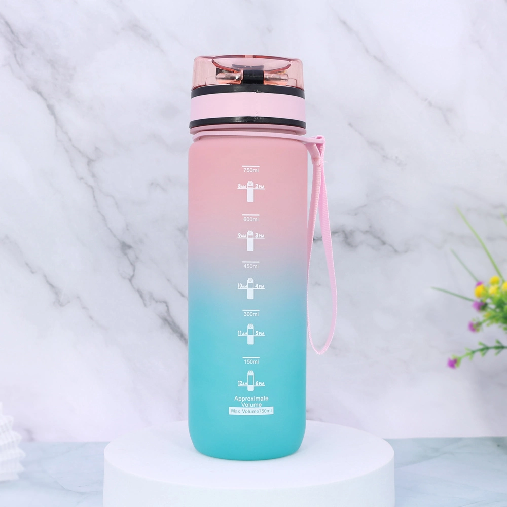 Multicolor gradient water bottle with lanyard BPA free for fitness travel 1
