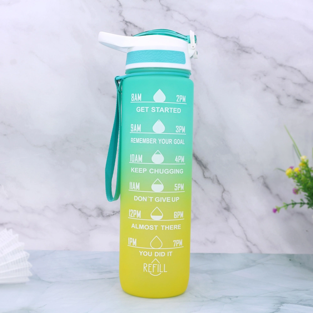 Matte gradient straw sports water bottle with lanyard and handle for fitness 1