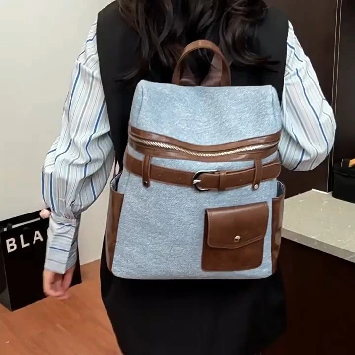 Zaino patchwork abbinato a colori, borsa versatile di grande capacità alla moda, zaino da viaggio casual 1