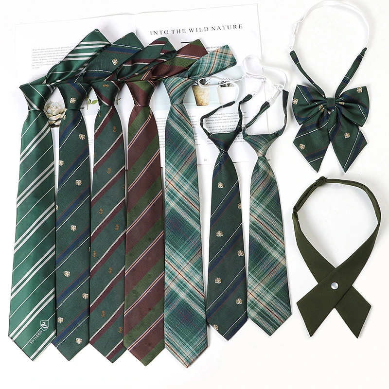 Green Tie & Striped Shirt Accessories: Forest Green Bow Tie & Zip-Up Pre-Tied Necktie 1
