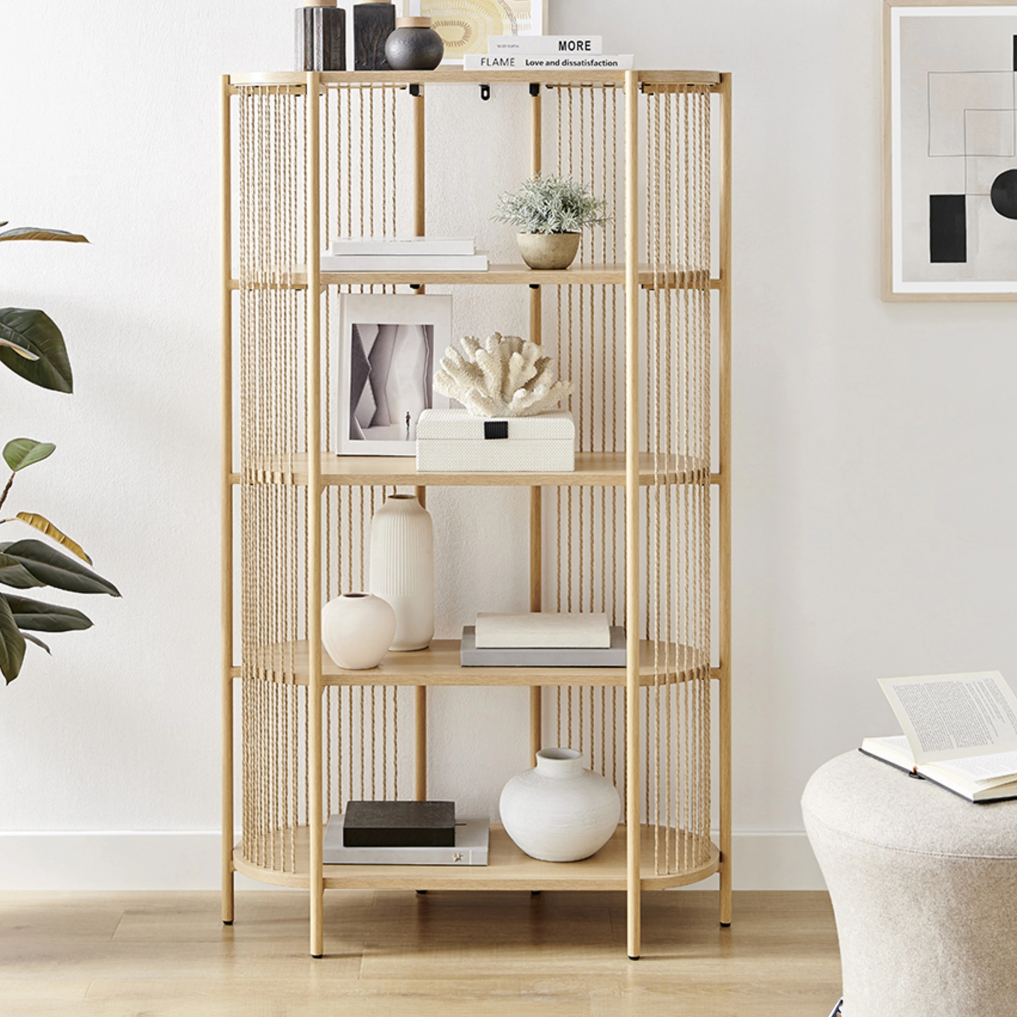 Étagère en bois à 5 niveaux étagère avec corde pour meubles de salon 1