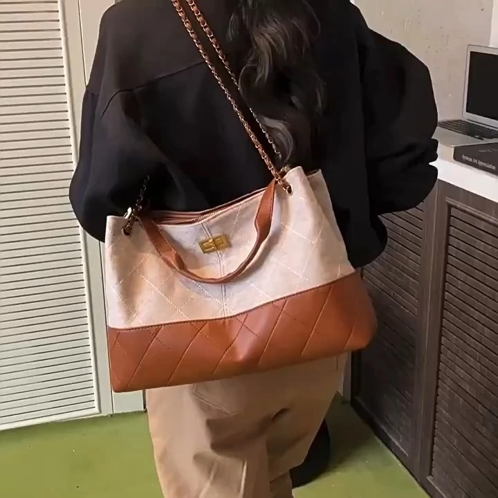 Large-capacity Daily Tote Bag, Diamond-patterned Chain Shoulder Bag, Fashionable Multi-purpose Crossbody Bag 1
