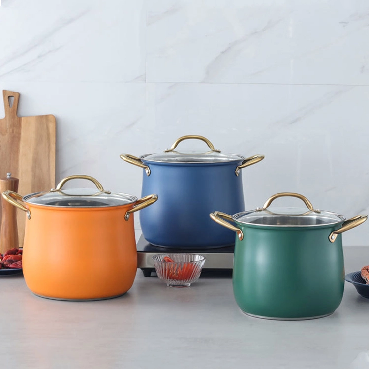 Colorful 304 Stainless Steel Non Stick Big Soup Pot With Glass Lid 1
