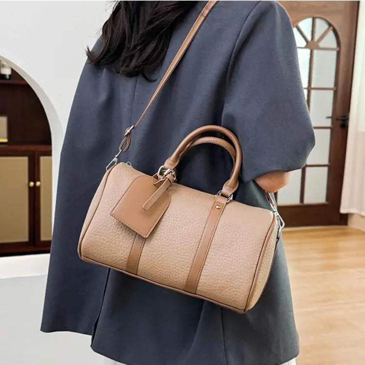 Simple Color-matching Handbag, Versatile Lychee-pattern Shoulder Bag, Casual and Fashionable Crossbody Bag 1