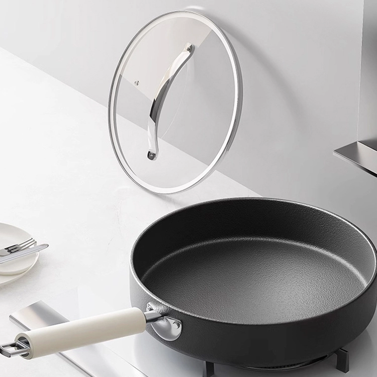 Uncoated Fine Iron Frying Pan With Silicone Handle And Lid 1