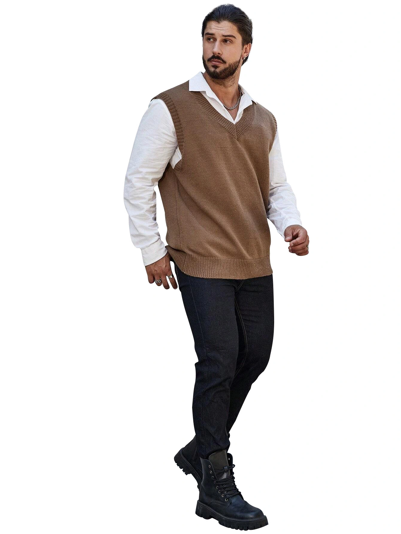 Fan Flo Men's V-Neck Vest Arctic Fleece Thick 7-Needle Single Side Autumn/Winter 1