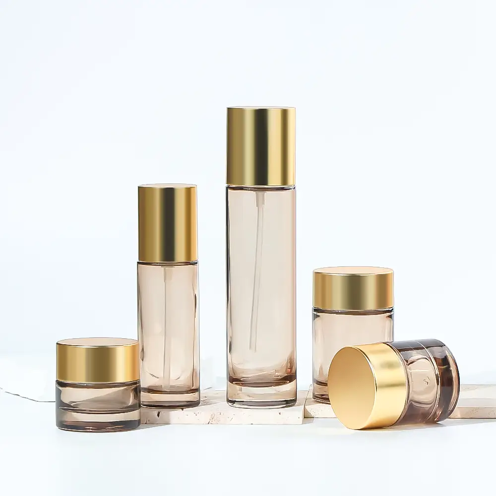 Luxurious and high-end glass lotion bottle, cream bottle set, transparent container for cosmetics 1