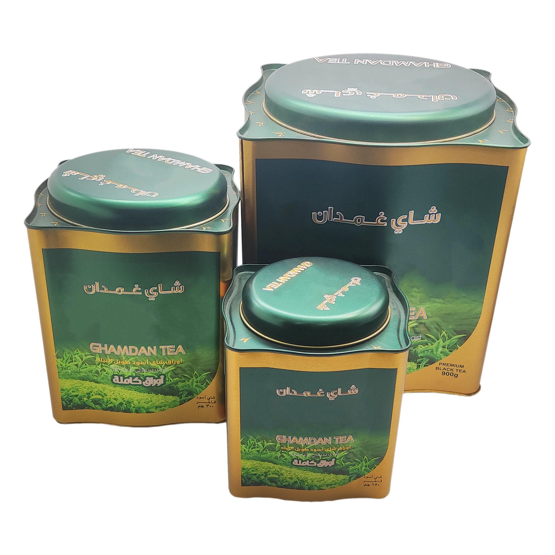 Wave Jar Square Shape Tin Cans Set of 3 for Tea Packaging 150g 300g 900g 1