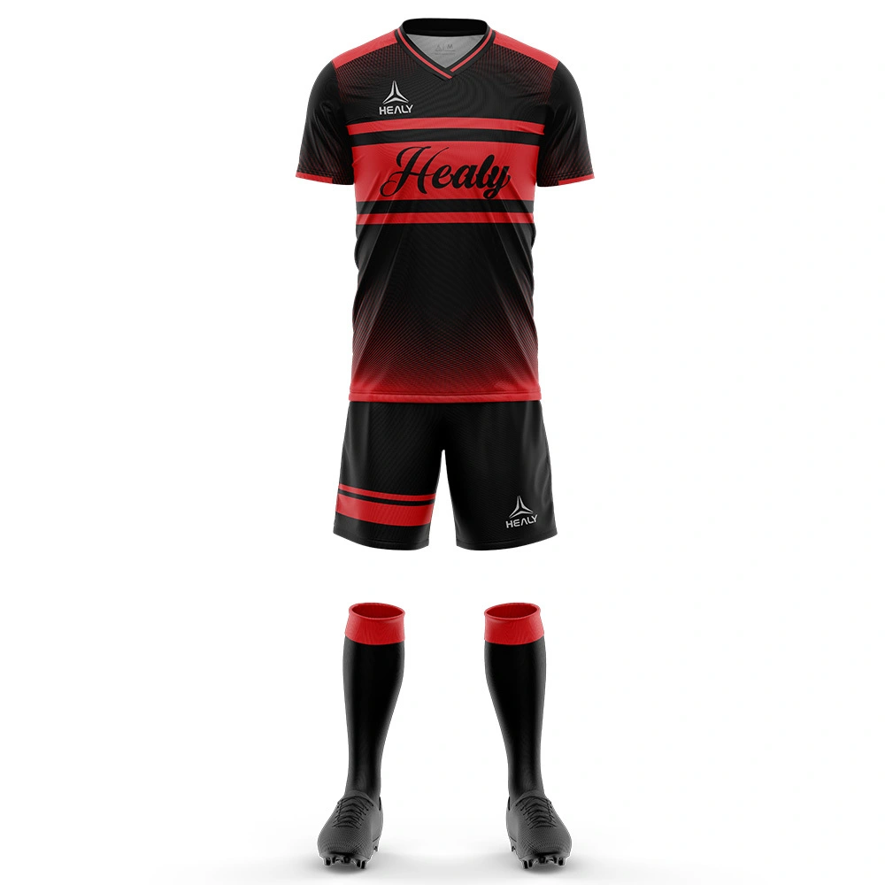 Healy-ის ელეგანტური V-ყელიანი, გრადიენტული ზოლიანი საფეხბურთო ფორმა გუნდის იდენტობისთვის & სპორტული კომფორტი 1