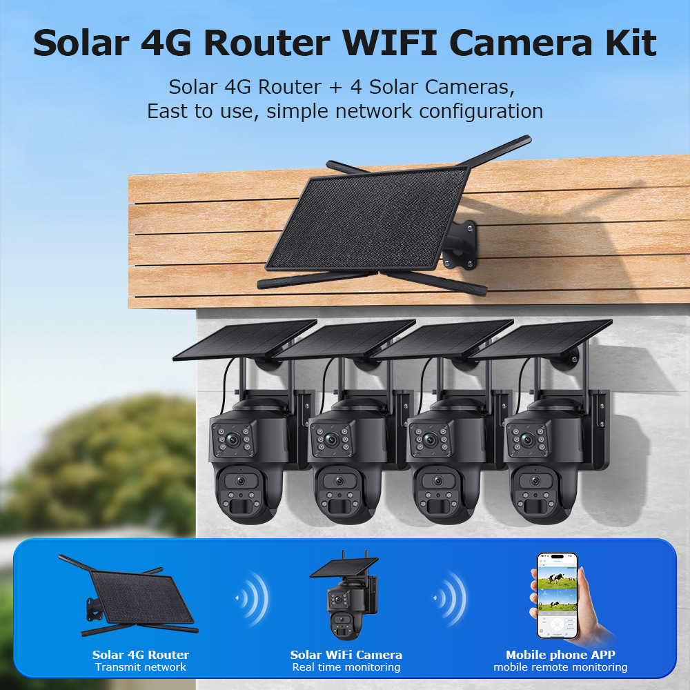 10W 4G Router & Dual Lens 6MP Wireless CCTV Camera System Outdoor All-in-One Solar Power Security Kit 2