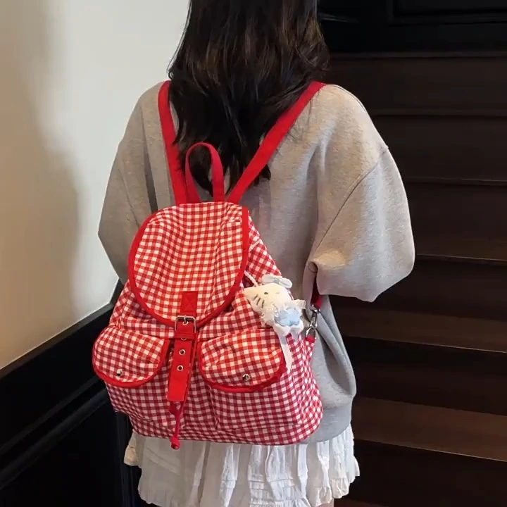 Leisure Canvas Backpack, New Trendy Checkered Bag, Fashionable Large-capacity Backpack 1