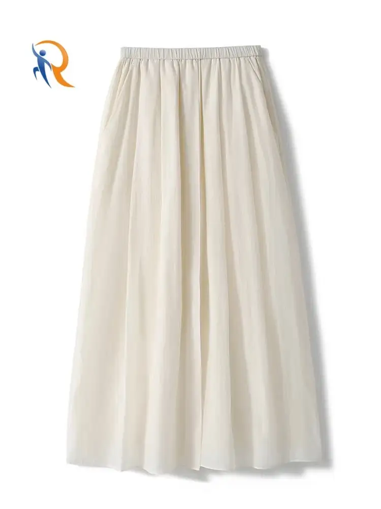 Women's Casual Chiffon Elastic Waist A-Line Pleated Midi Skirt 1