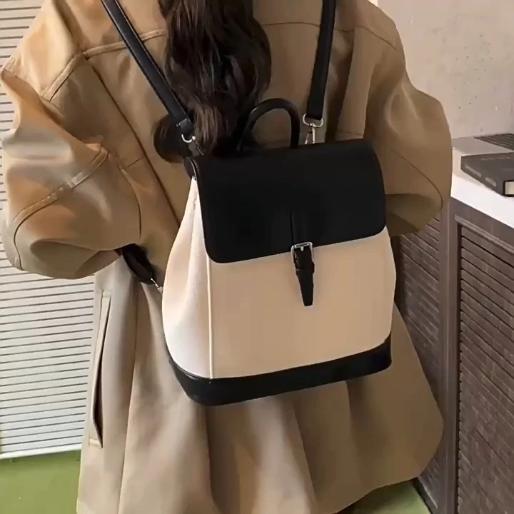 Vintage Color-matching Ladies' shoulder Bag, New High-end Texture Backpack, Stylish and Versatile Backpack 1