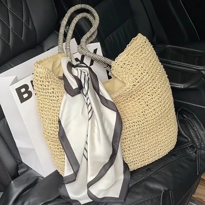 Beach Leisure Tote Bag, Trendy and Simple Straw Tote Bag, Large-capacity Beach Shoulder Bag 1
