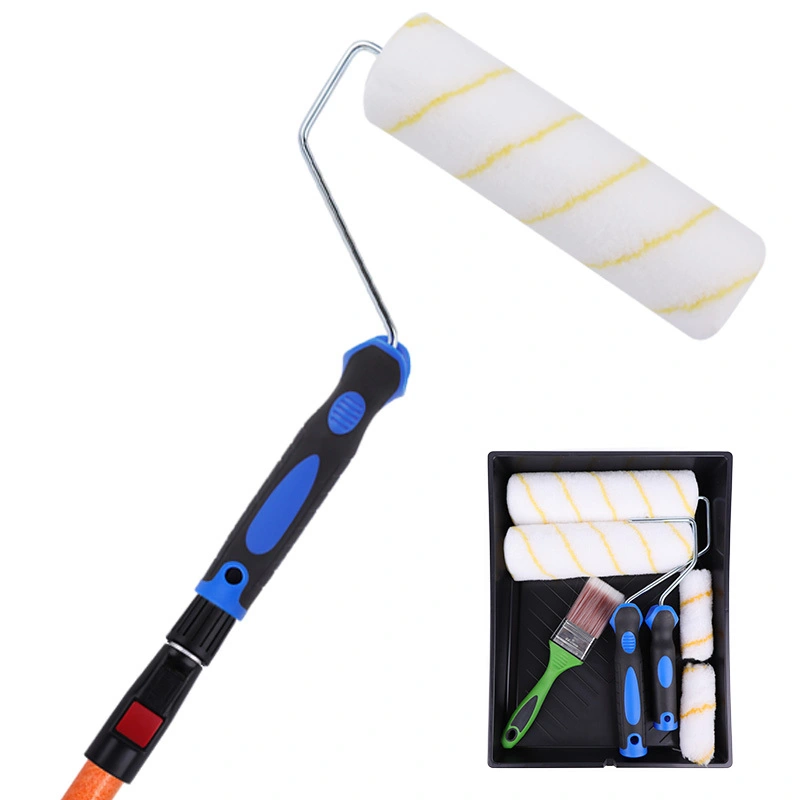 Professional paint roller set, 4-inch by 9-inch paint roller, paint tray, 2-inch paint brush, fiberglass + aluminum alloy extension pole, spring button lock design, suitable for house painting. 1