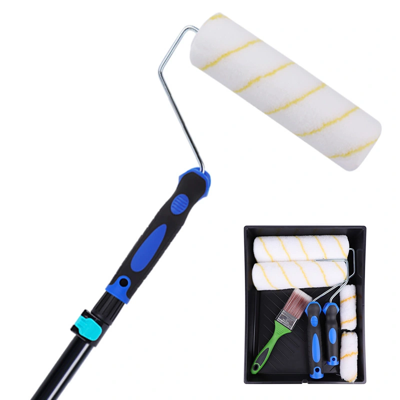 Paint roller set, 4-inch and 9-inch paint rollers, paint tray, 2-inch paint brush, anti-rotation aluminum alloy extension pole, suitable for indoor and outdoor decoration painting. 1