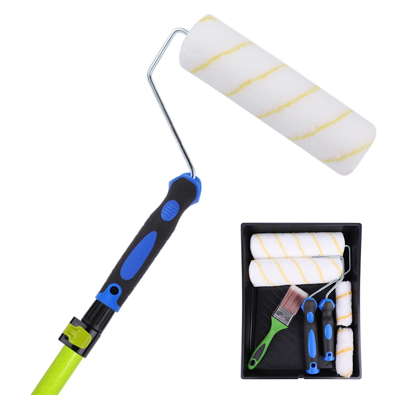 Professional 4-inch by 9-inch paint roller, paint tray, 2-inch paint brush, fiberglass + aluminum alloy extension pole, flip-lock design, suitable for indoor and outdoor house painting 1