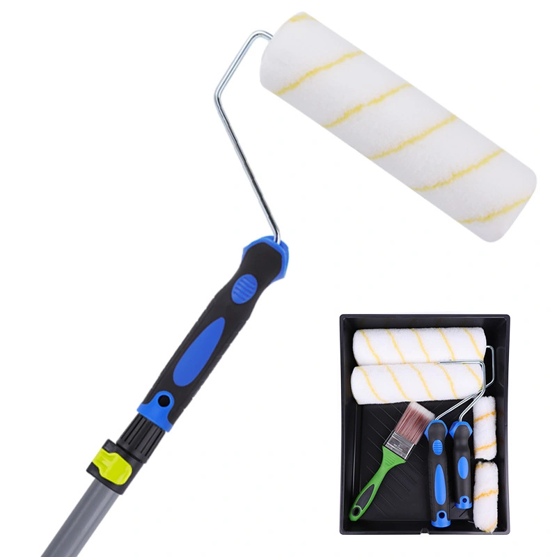 Professional paint roller set, 4-inch and 9-inch paint rollers, paint tray, 2-inch paint brush, and plastic-coated iron extension pole, suitable for house painting. 1