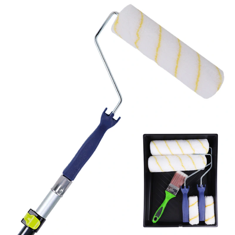 Paint roller set, 4-inch 9-inch paint roller, paint tray, 2-inch paint brush, aluminum alloy American thread head extension pole, suitable for indoor and outdoor decoration painting. 1