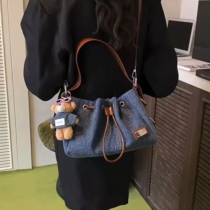 Borsa tote in denim, borsa a tracolla multiuso alla moda di alta qualità, borsa a tracolla casual 1
