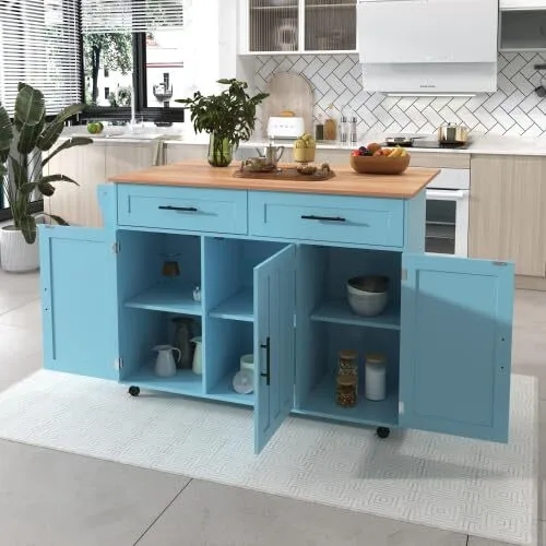 Combohome Kitchen trolley on wheels, dining table, movable kitchen islands, dining trolley, serving trolley, buffet, sideboard with folding table top, 2 drawers, 6 storage rooms with doors, kitchen 1