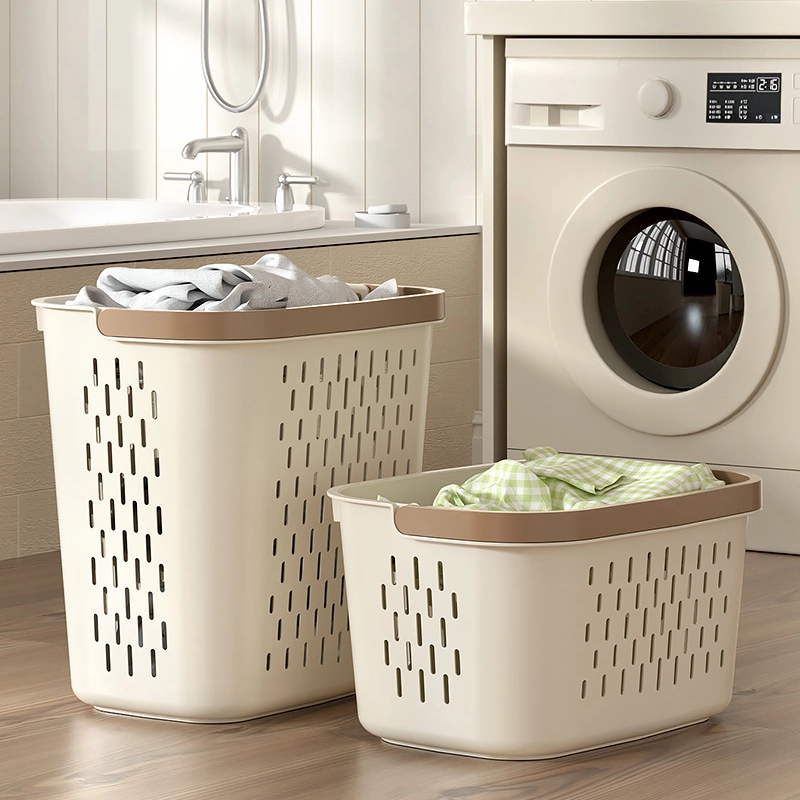 Hongxing Plastic Laundry Basket with Handles, Household Cream Style Dirty Clothes Basket 1