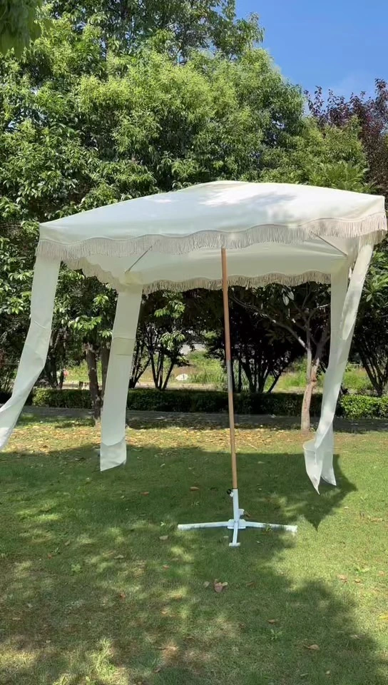 Four Corner Fringe Beach Umbrella with UV Protection 1