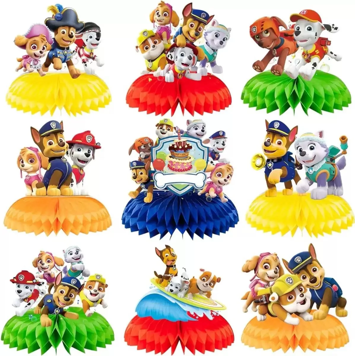 Magic Lights 9Pcs Paw Patrol Honeycomb Balls Table Decorations for Kids Birthday Parties and Baby Shower Supplies 1