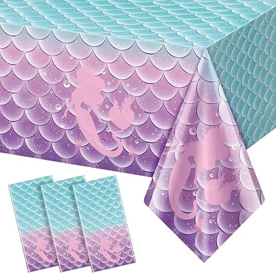 Magic Lights Mermaid Birthday Tablecloth for Kids Girls Birthday Party Decoration 1