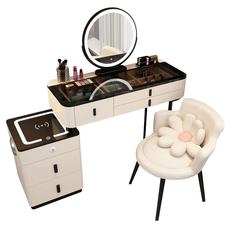 Luxury Dresser Dressing Table Modern Bedroom Metal Frame Marble Top Makeup Table with LED Mirror 1