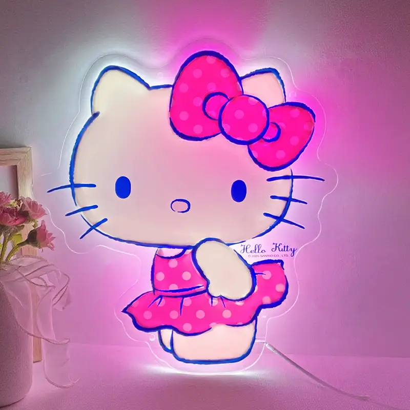 Toptan Hızlı Prototipleme Sanrio Sertifikalı Polka Dot Etek Hello Kitty Neon Lamba Hediyelik Eşya Mağazası İçin 1
