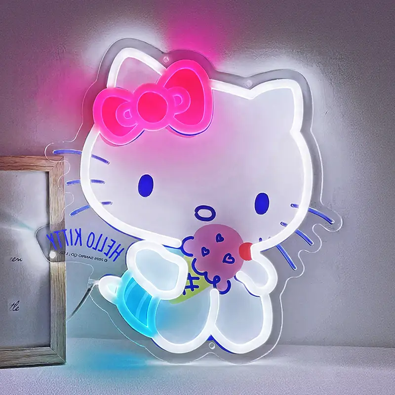 Toptancı için Toplu Sipariş Hızlı Sevkiyat Sanrio Dondurma Hello Kitty UV Baskılı Neon Duvar Lambası 1