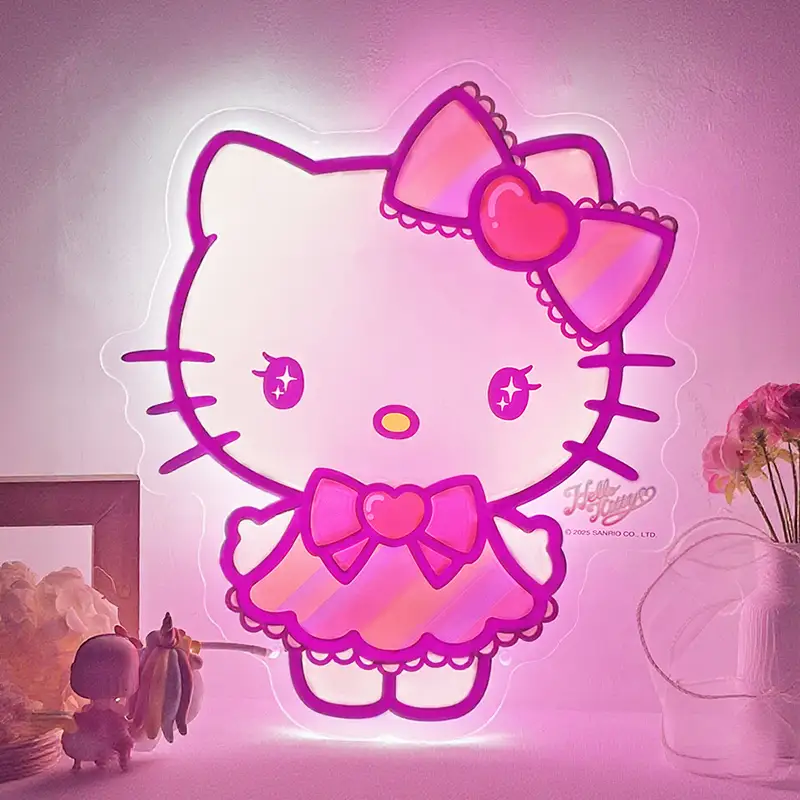Perakende Rafları için Hızlı Seri Üretim UV Baskılı Hello Kitty Parlayan LED Neon Duvar Lambaları 1