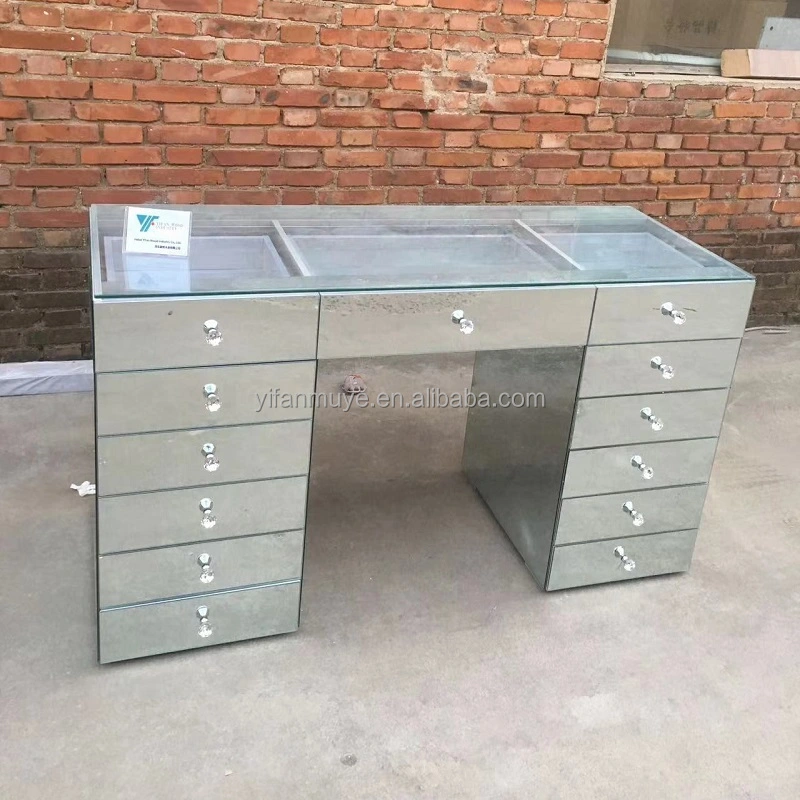 Modern 13-Drawer Vanity Table Set Standing Mirred Dressing Table MDF Wood for Bedroom Bathroom Makeup Table 1