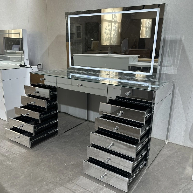 Customized Sliver Vanity table with 13 drawers and Mirror for bedroom furniture 1