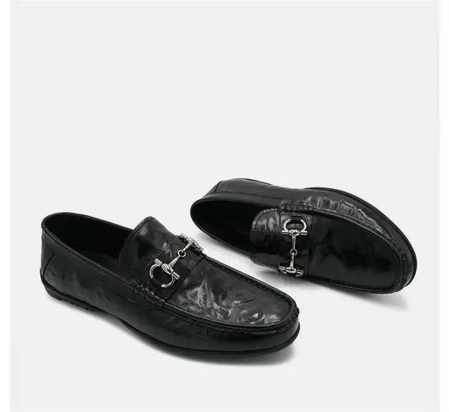 E. POLEM handmade stitched men's outdoor casual shoes, one foot flat leather shoes, low top loafers, casual men's leather shoes, metal buckle bean shoes 1