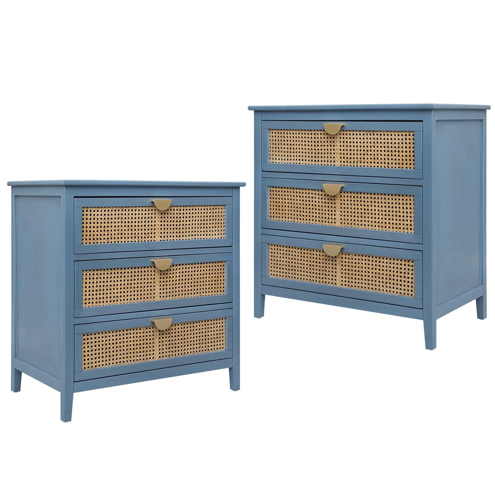 Rattan 3 Drawers Dresser Set of 2 - Accent Storage Cabinet Set, American Rustic Wood Chest of Drawers 1