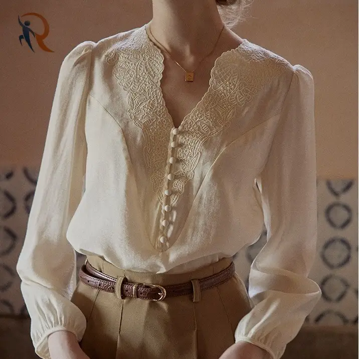 ALICIA FLORAL EMBROIDERY V-NECK BLOUSE 1
