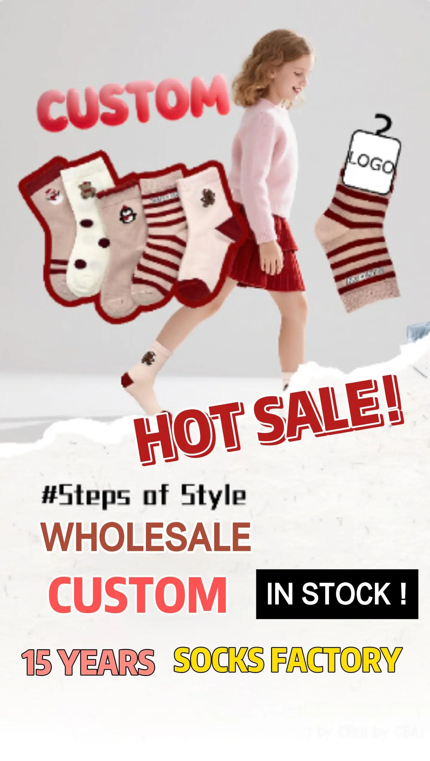 Chaussettes tricotées personnalisées pour enfants, ensemble de chaussettes à thème de Noël, HYC-105 1