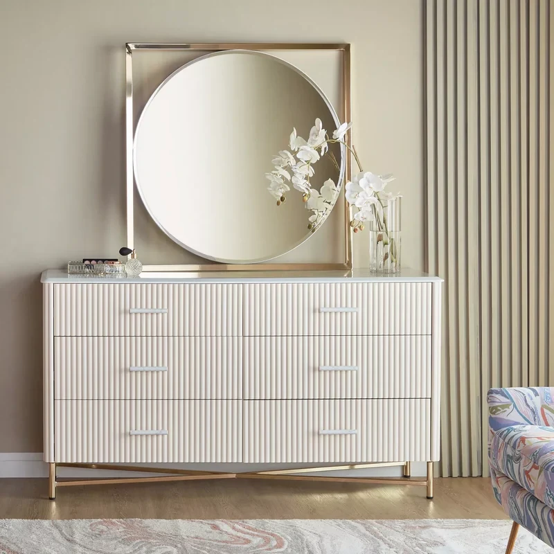 Wholesale 6 Drawers Dressing Table with Mirror Makeup Vanities Dressing Mirror Modern Dressing Table with Big Storage Drawers for Bedroom 1