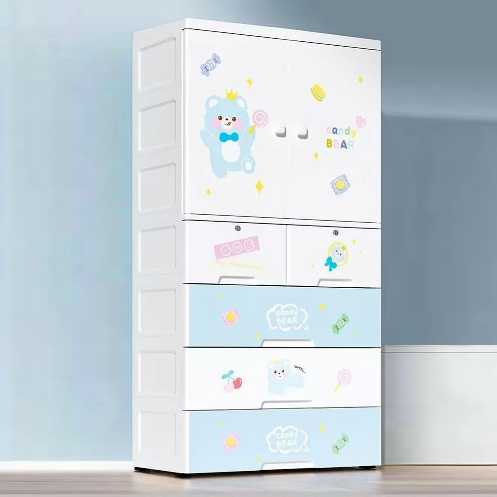 Hongxing Multi Drawer Plastic Storage Cabinet, Double Door Children's Floor Standing Storage Cabinet 1