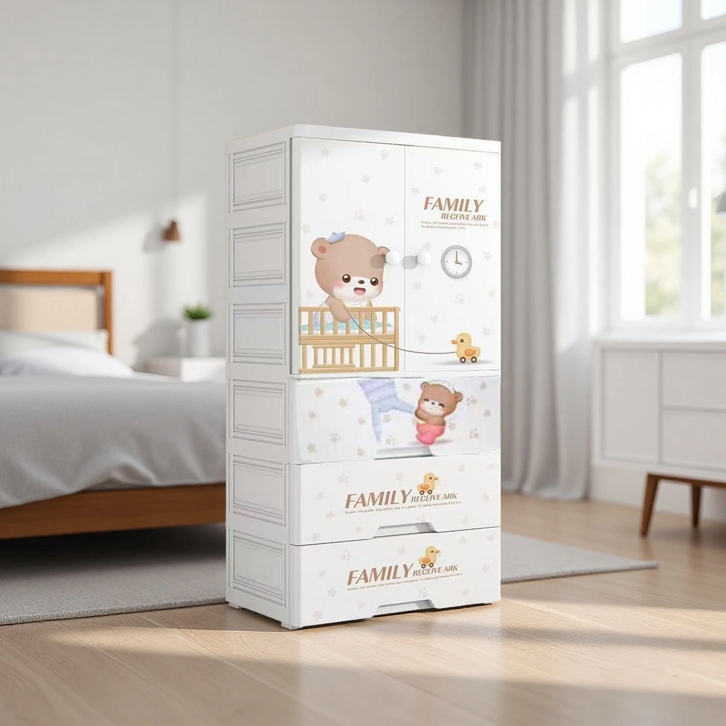 Hongxing Plastic Storage Drawers for Sale, Double Door Cartoon Children's Hanging Storage Cabinet 1