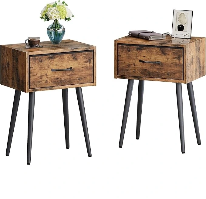 Rustic Brown Small Nightstands Bedside Table End Table with Metal Leg Couch Side Table for Bedroom Living Room 1