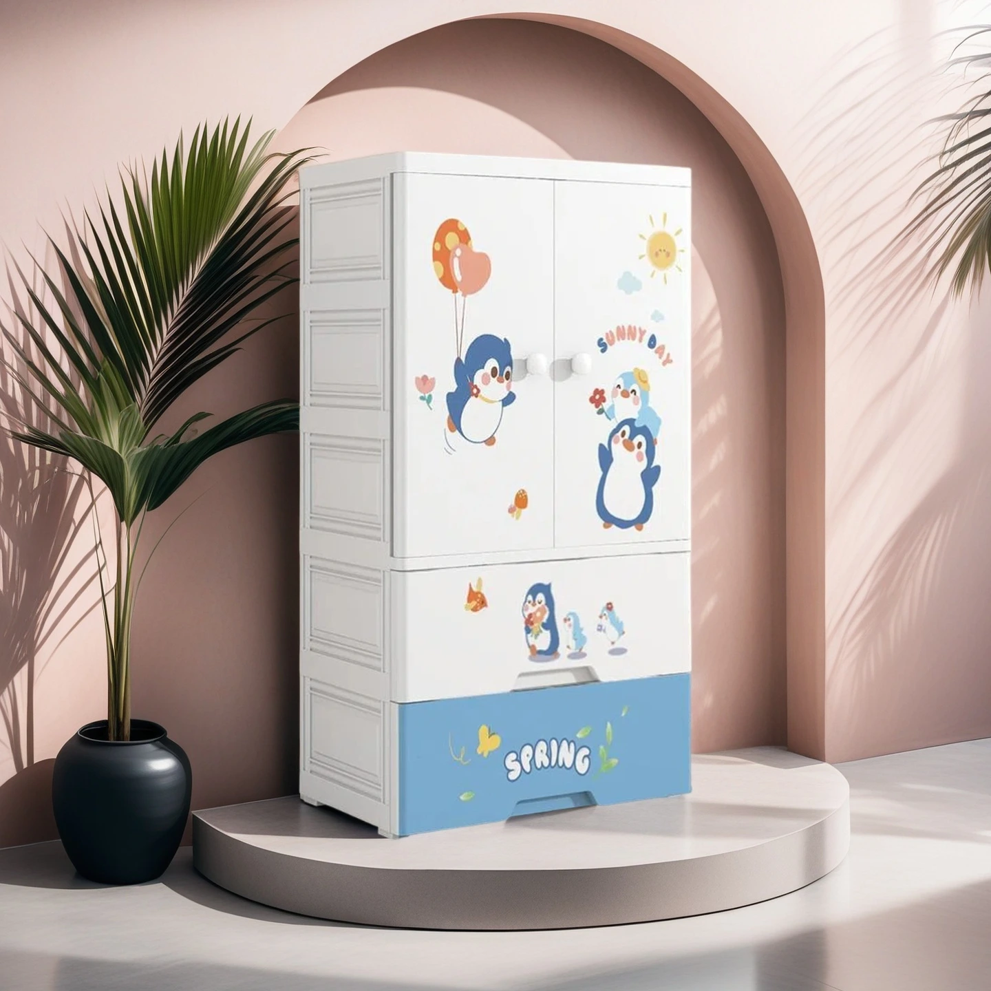 Hongxing Multi Drawer Hard Plastic Storage Cabinets, Cartoon Penguin Pattern Children's Storage Cabinet 1