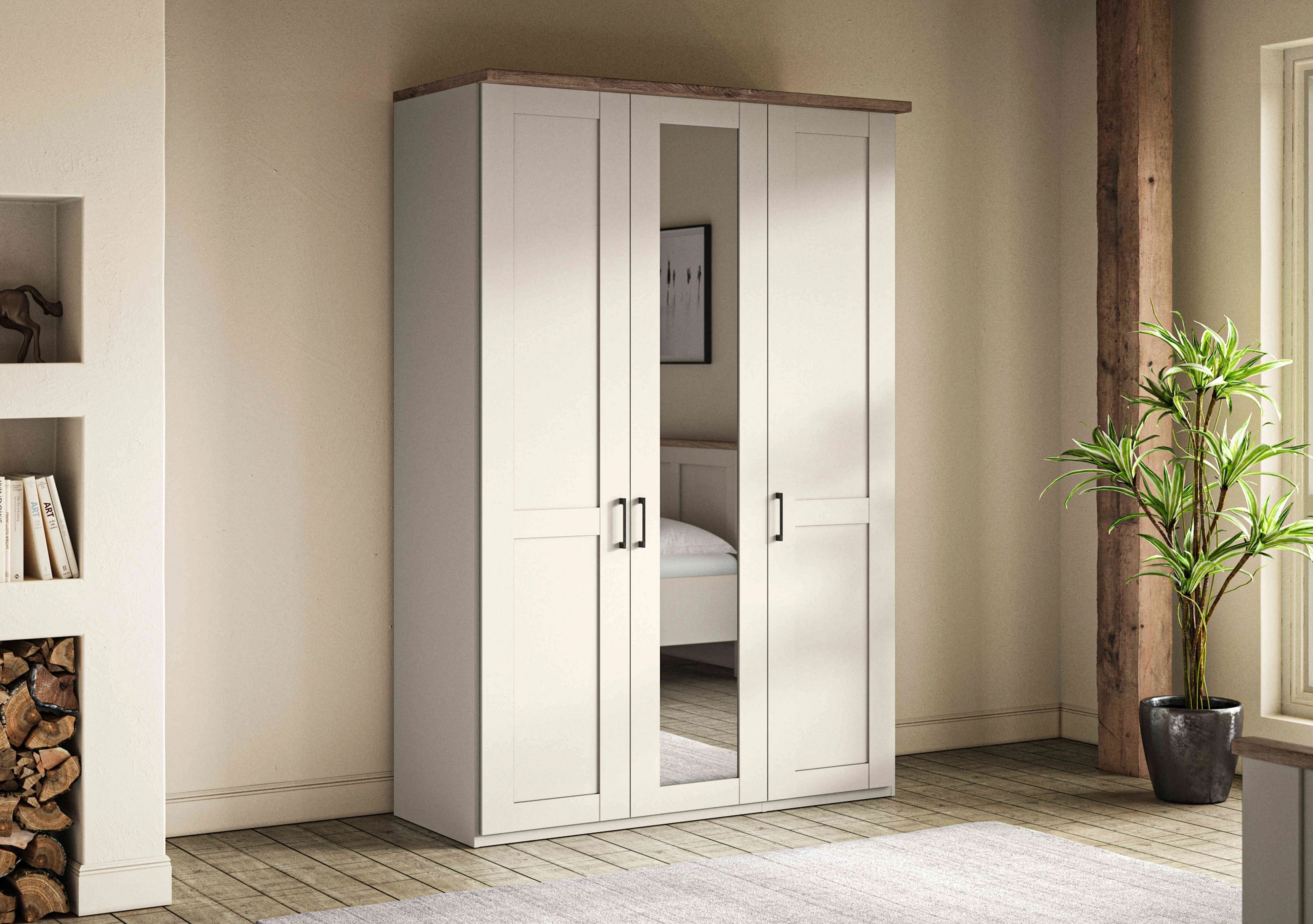 Armoire à 3 portes battantes avec miroir central - Solution de rangement spacieuse 1